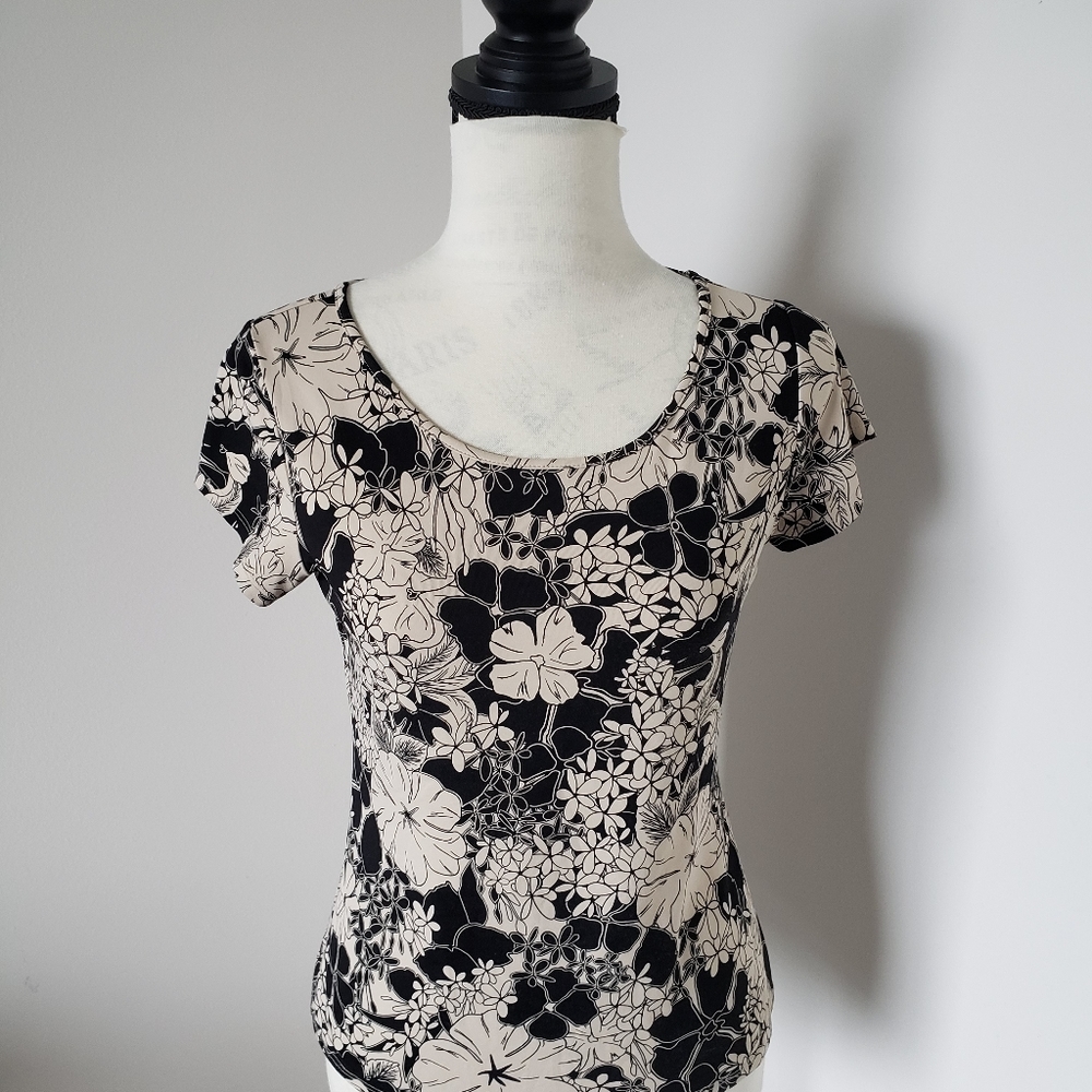 Apostrophe floral black/beige stretch top small - Picture 4 of 8
